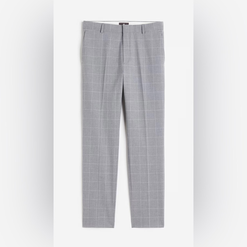 H&M Slim Fit Pants - Light Gray/Checked